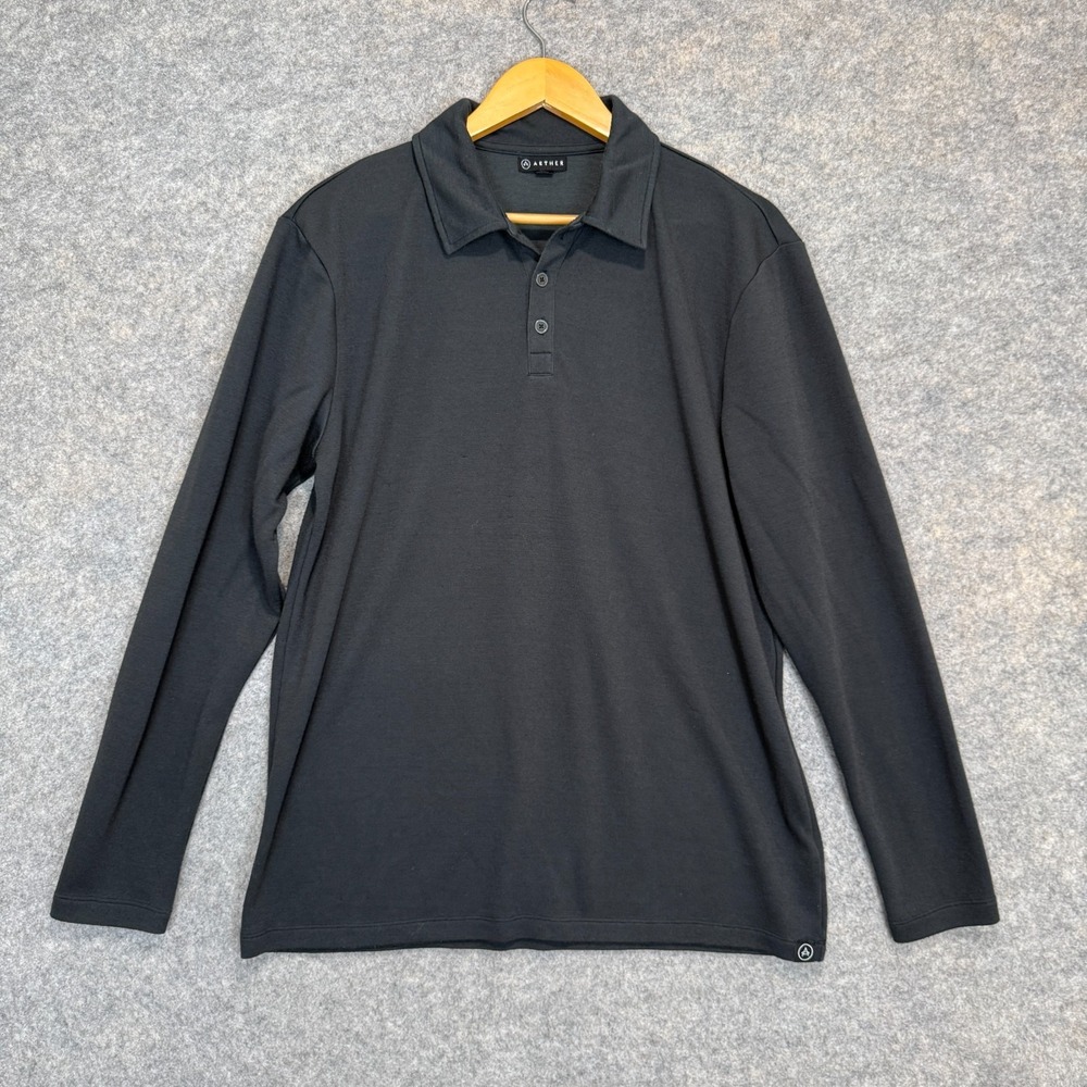 Aether Merino Wool Blend‎ Polo Shirt Mens XL Long Sleeve Button Soft Black